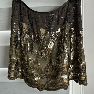 Karen Millen embellished silk skirt with gold detail, US 4